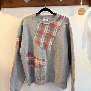Champion Gray Plaid Patchwork Crewneck Sweater